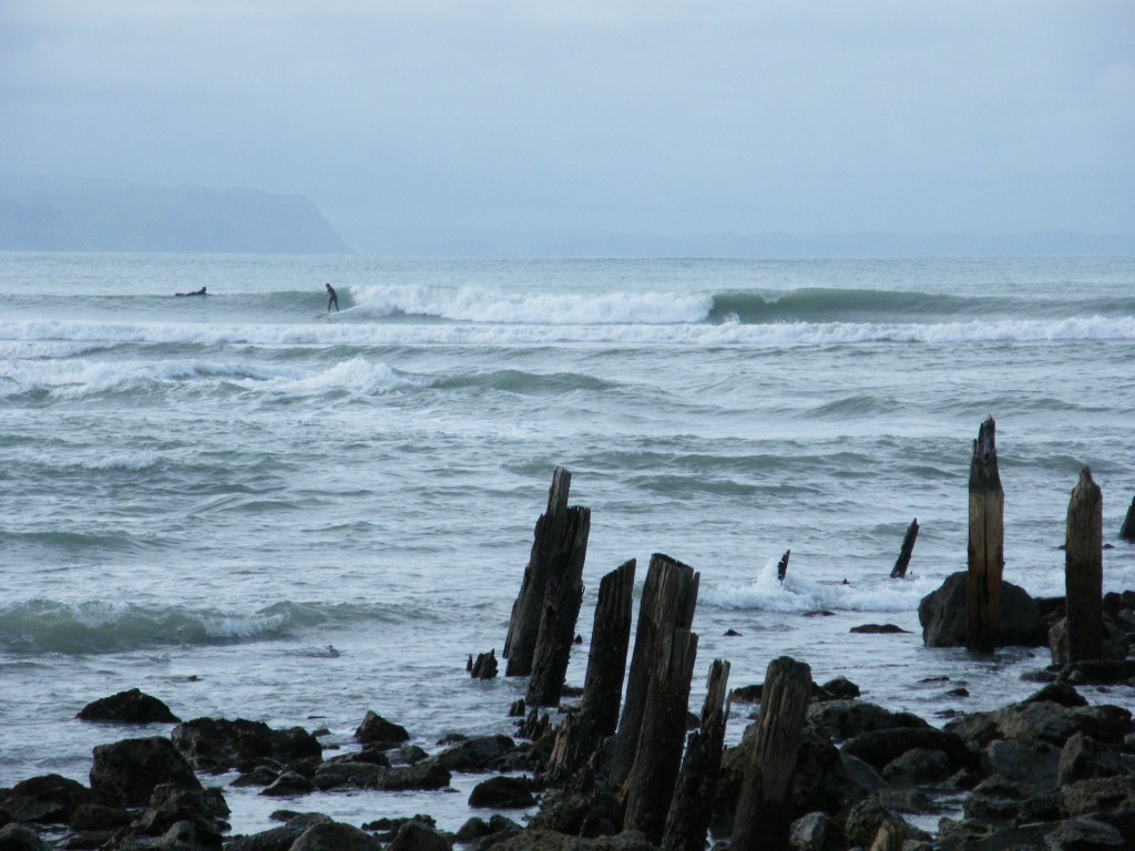 Surfing at Rangatira Reef, photo courtesy of Alan and Marguerite